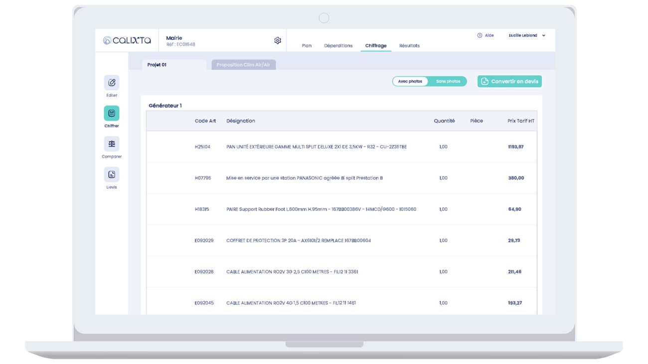 Logiciel de dimensionnement et de chiffrage Calixta - Groupe Wendel.