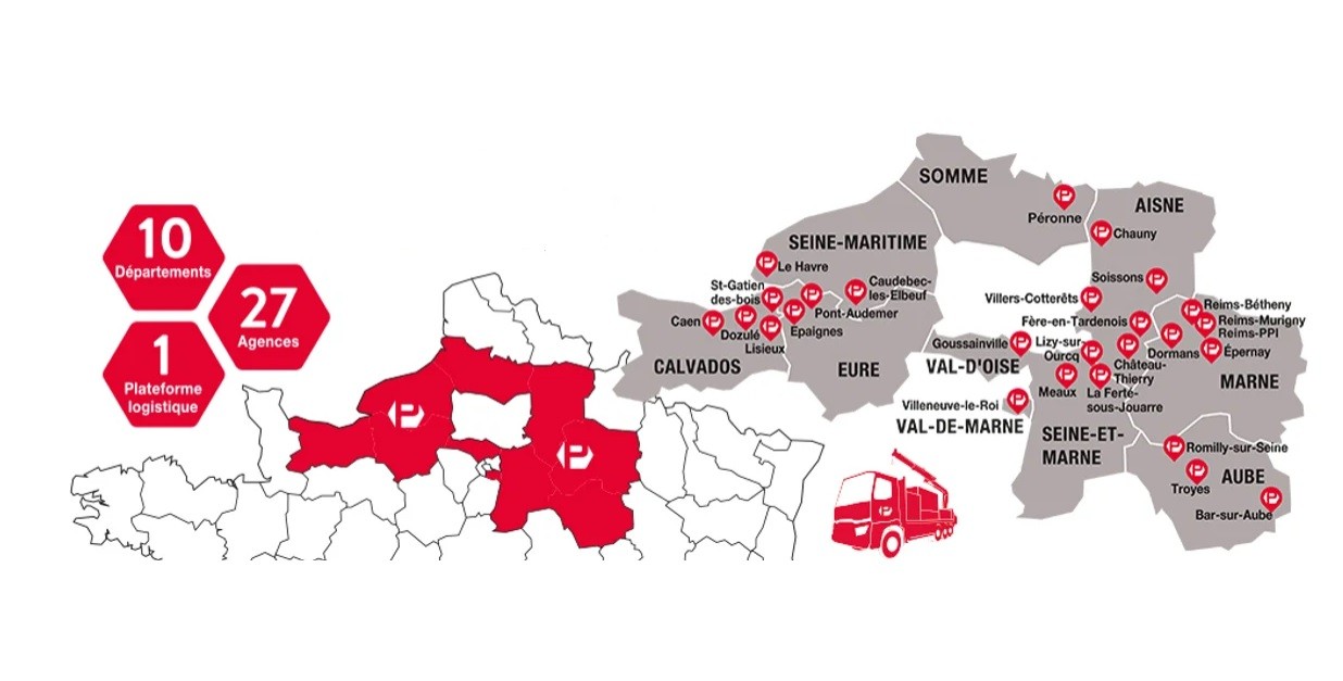 Carte des implantions de Pillaud Matériaux.